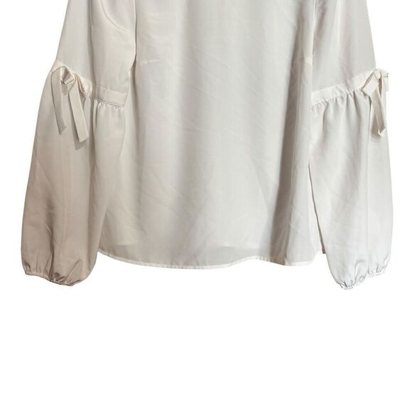 Draper James Top Womens 8 White Sheer Tie Sleeve Round Neck Blouse - Picture 4 of 9